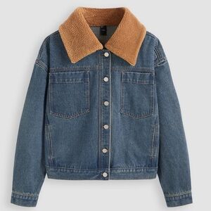 CIDER Plus Size teddy collar patchy denim jacket